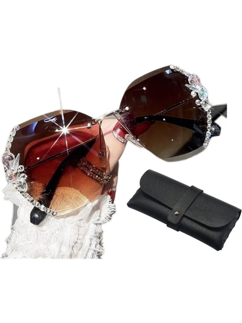 Women's Sunglasses for Beach Summer with Eyeglass Case Sun Glasses C-Brown